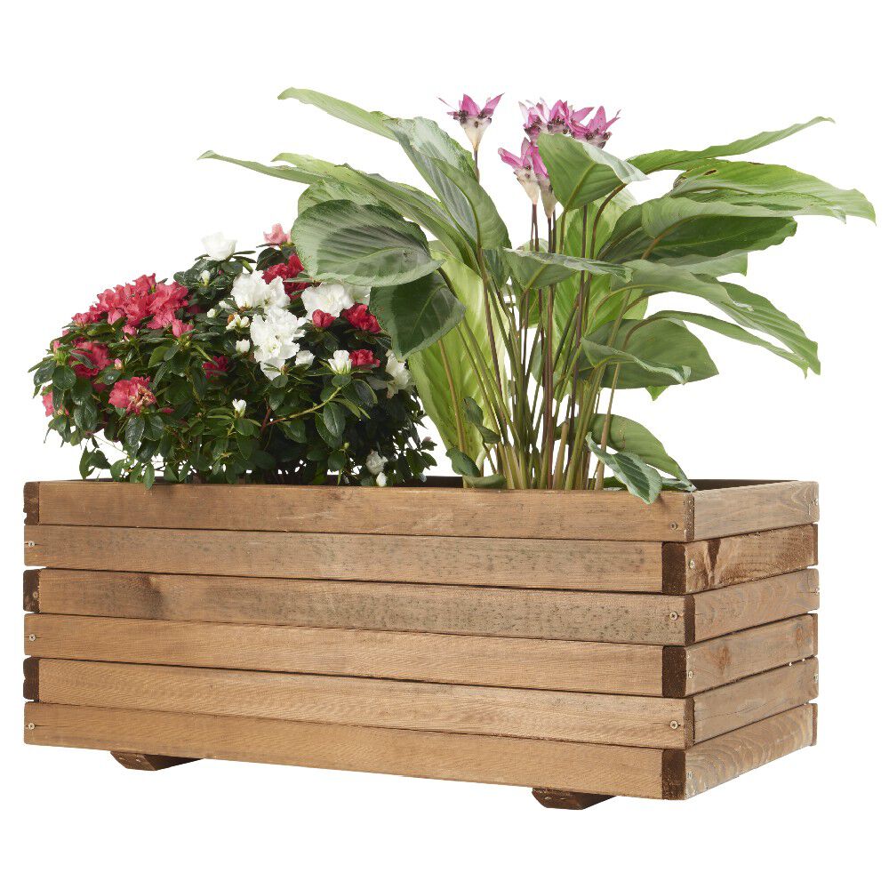 Jardinière bac en bois rectangulaire naturel
