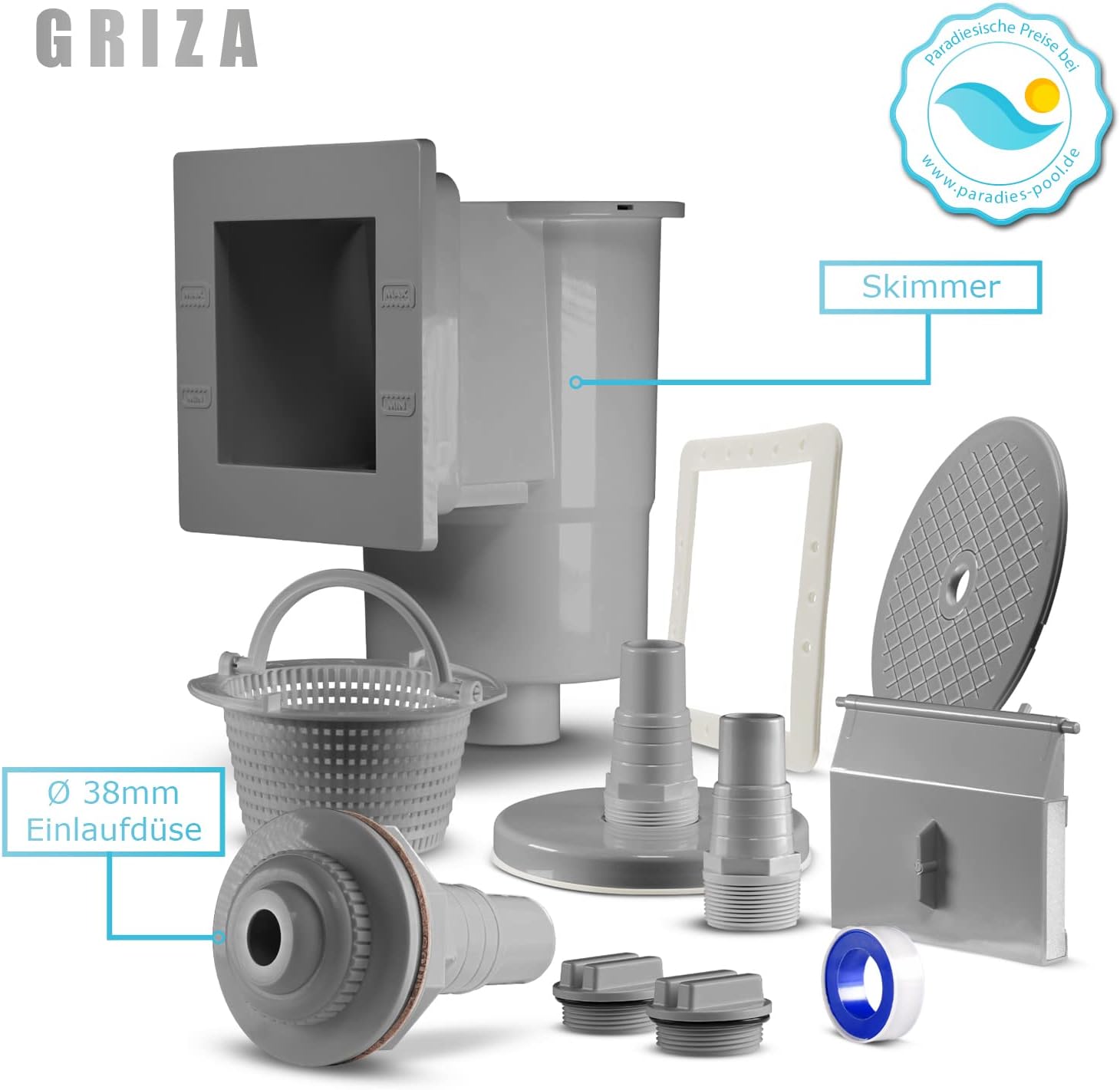 Paradies Pool Griza Komplettset Premium rund, 400x120cm (Ø x H), Stahlwandpool grau, Poolfolie in grau 0,8mm, Handlauf, inkl. Skimmer Set Leiter Pumpe Sandfilter, Swimmingpool, Menge: 1 Stück