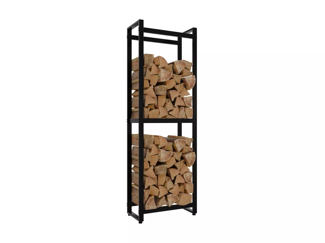 Etagère bois de cheminée - Métal - 50 x 25 x 150cm - Noir - Morson