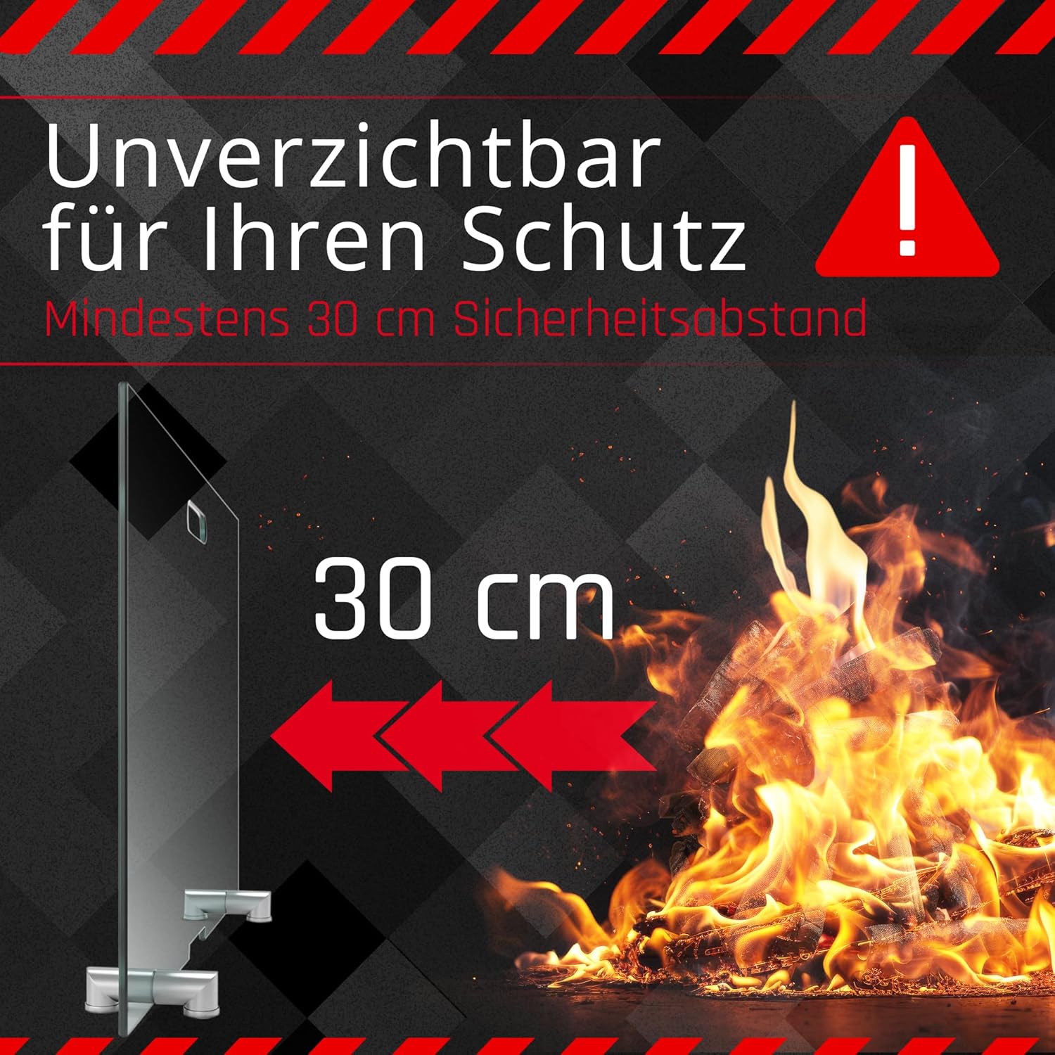 BIJON Kaminschutzgitter aus Spezial-Sicherheitsglas, Hitzeschutz Funkenschuztgitter, Ofenschutzgitter aus echtem ESG-Glas, Kamin Ofen Glas Funkenschutz FIREpro - 60 x 80 cm