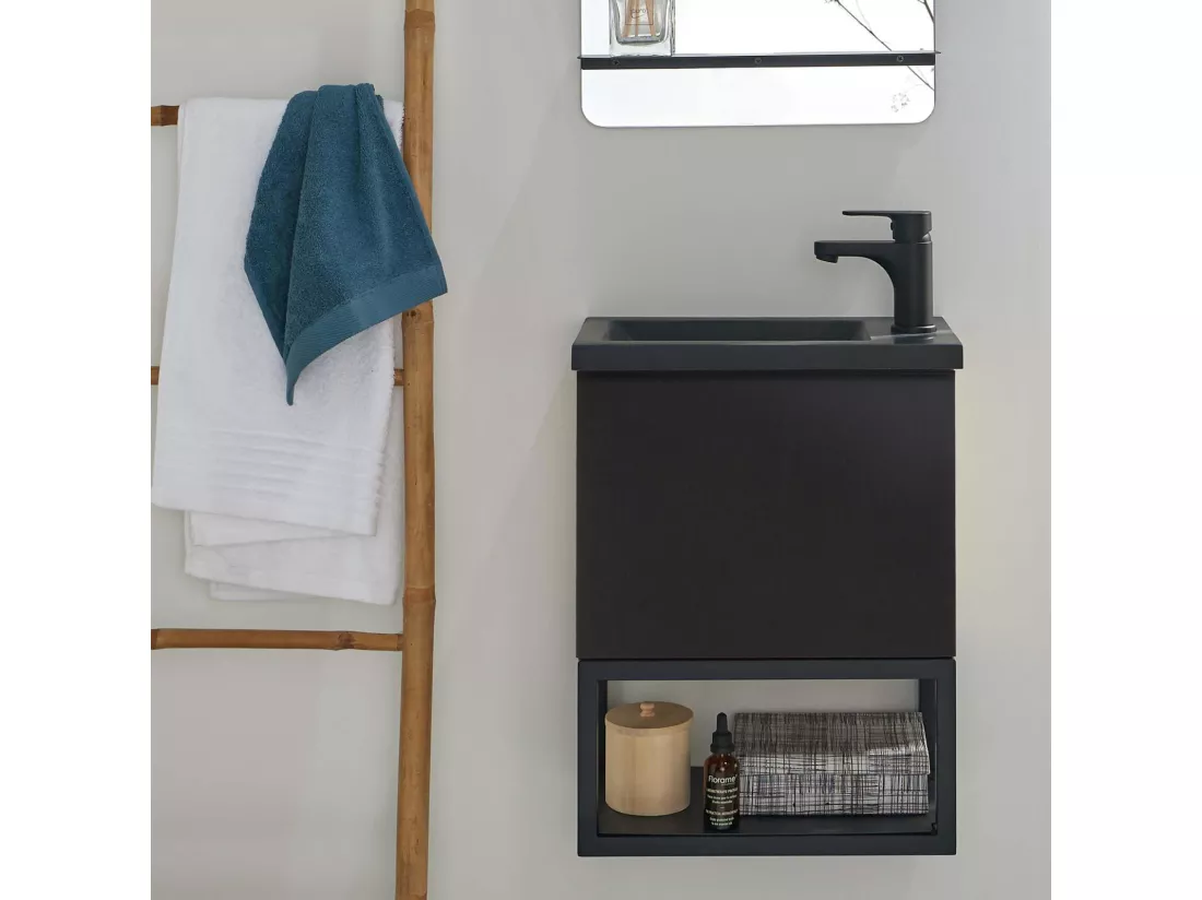 Meuble lave-mains à suspendre noir carbone
