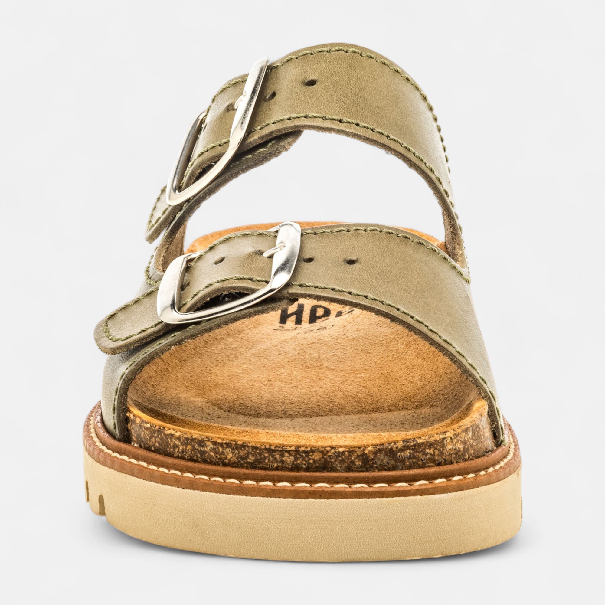 Mules semelle liège Femme en cuir kaki
