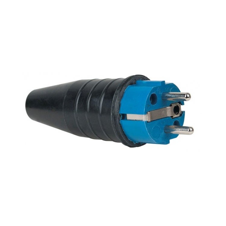 Showtec rubber schuko connector male 230V 240V blauw