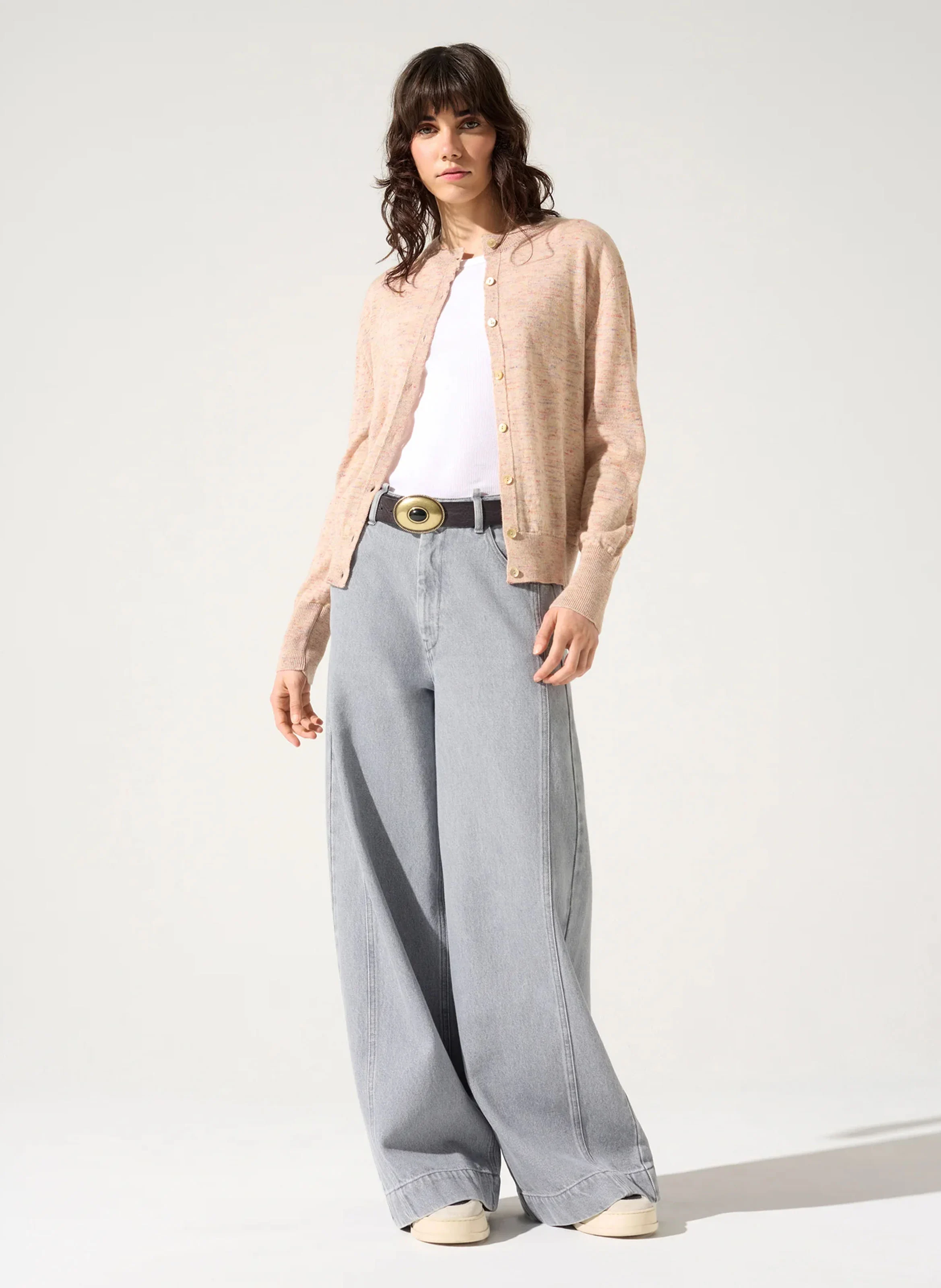 BILLIE - Cardigan col rond en laine mélangée | Rose