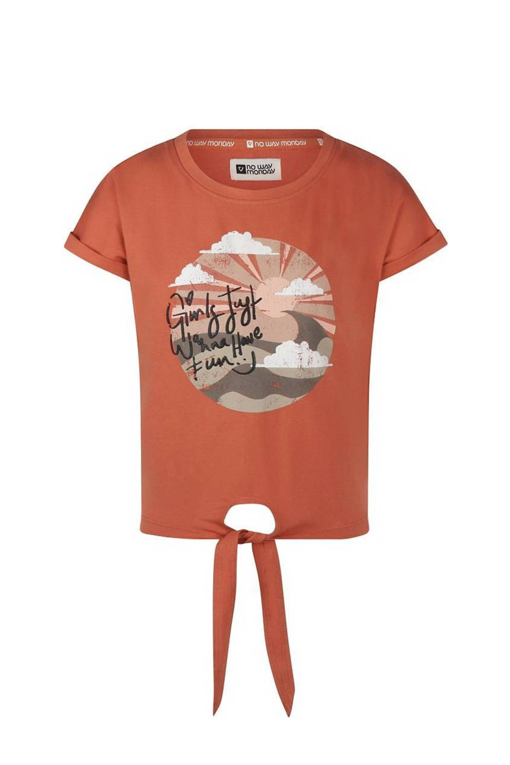 No Way Monday T-shirt met printopdruk roestrood