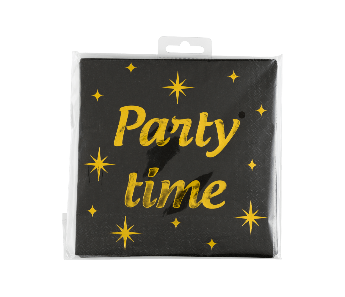 Party Servetten Zwart Goud 19cm 16st