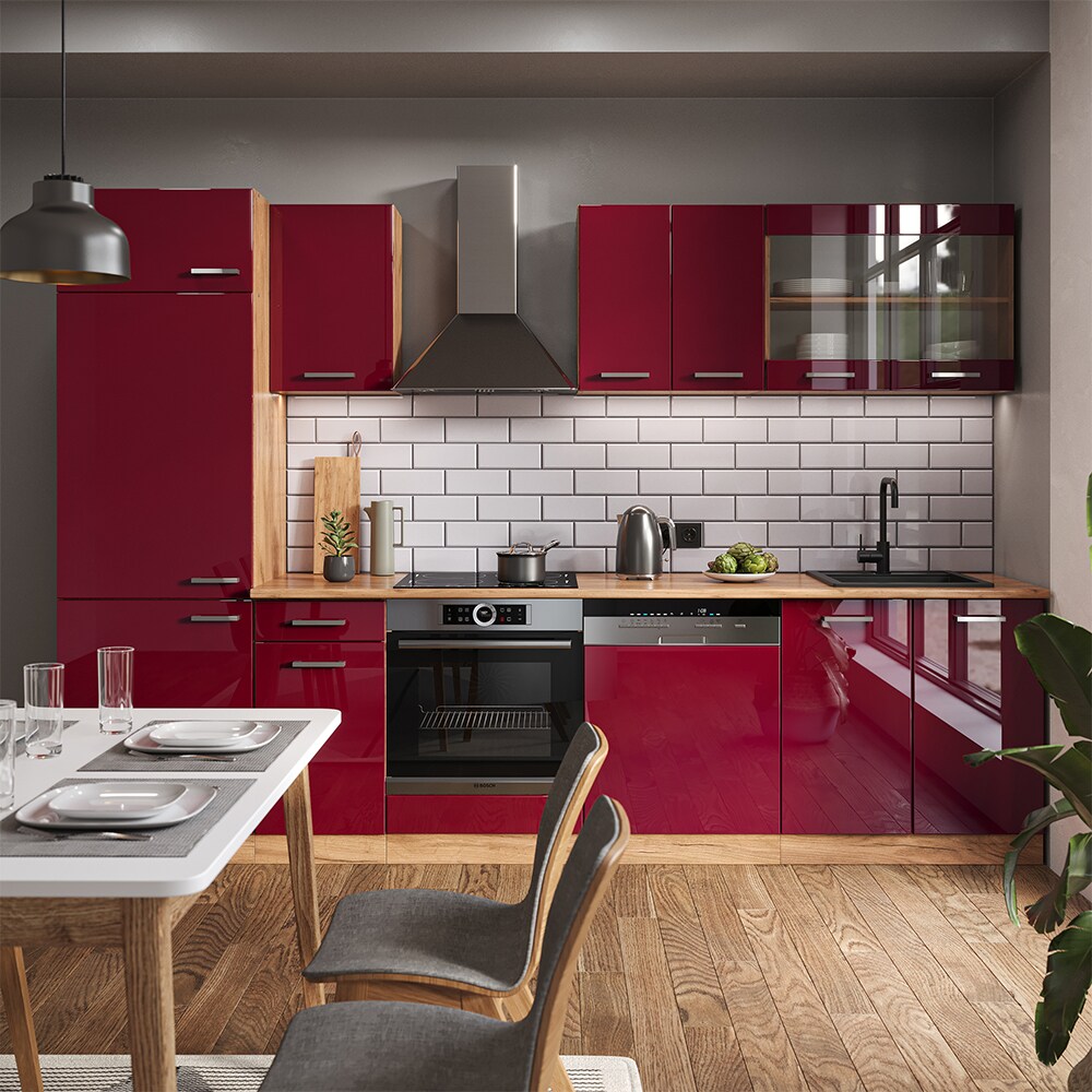 Vicco Küchenzeile Küchenblock Einbauküche R-Line 300cm Kühlumbauschrank Bordeaux