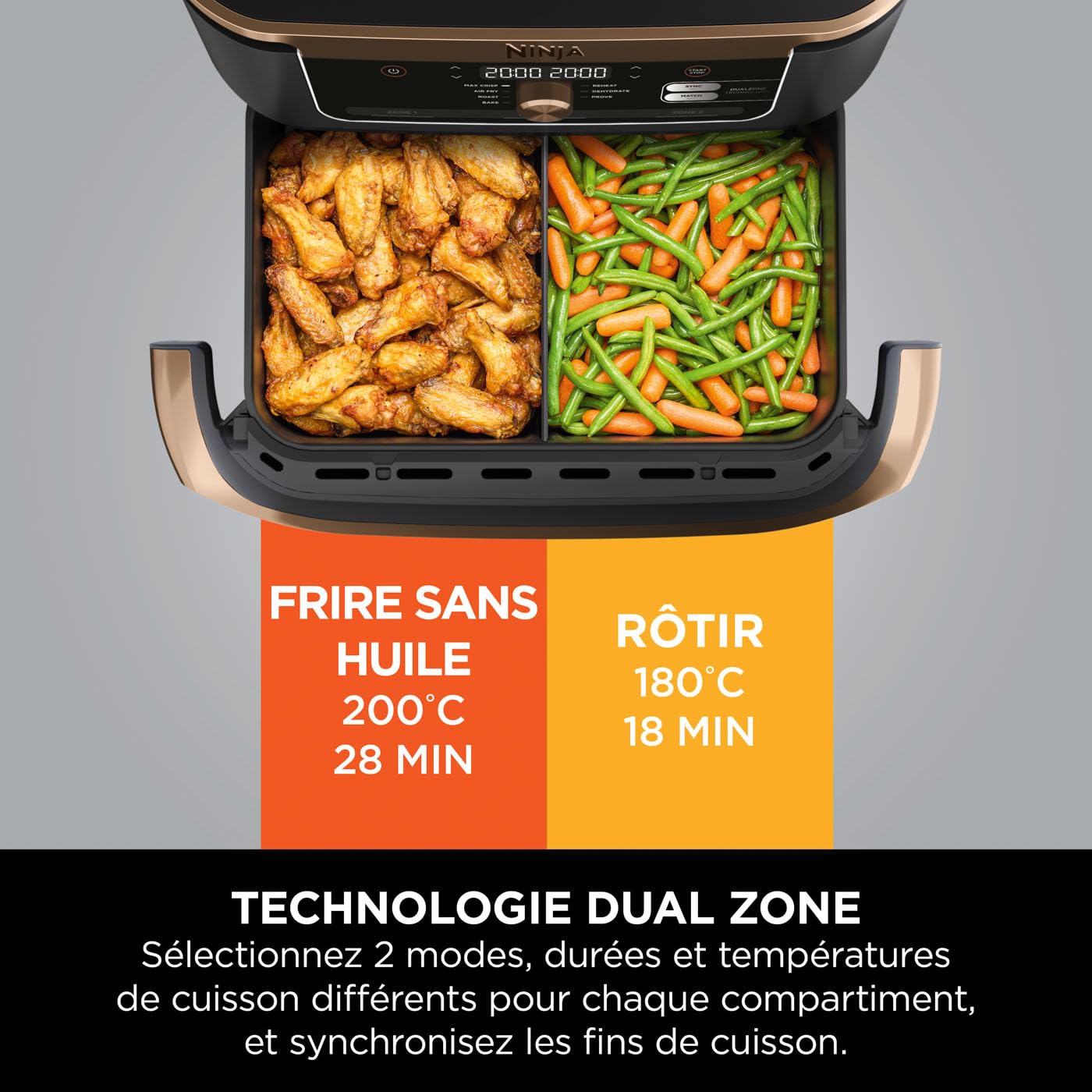 NINJA Foodi FlexDrawer Air Fryer, Dual Zone Avec Séparateur Amovible, Grand Tiroir de 10.4 L, 7-en-1, Double Zone, Pièces Antiadhésives Compatibles Au