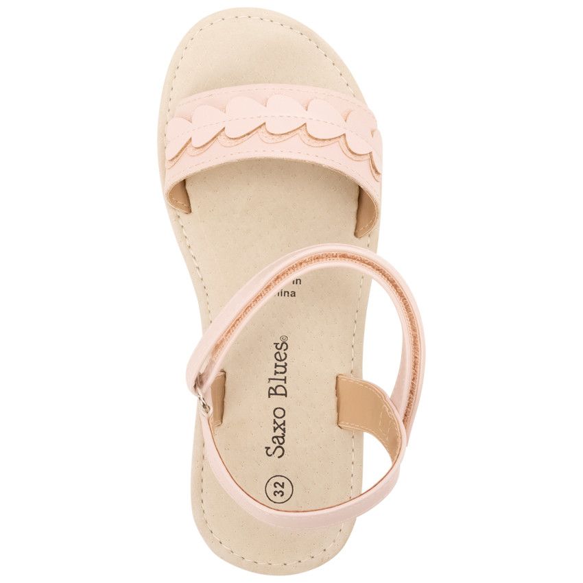 Sandales rose poudré à velcros et patch coeur pour fille - Rose