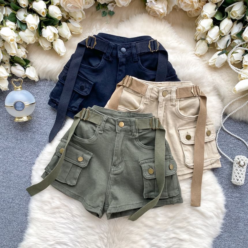 Lucuna - Effen denim cargoshorts met riem