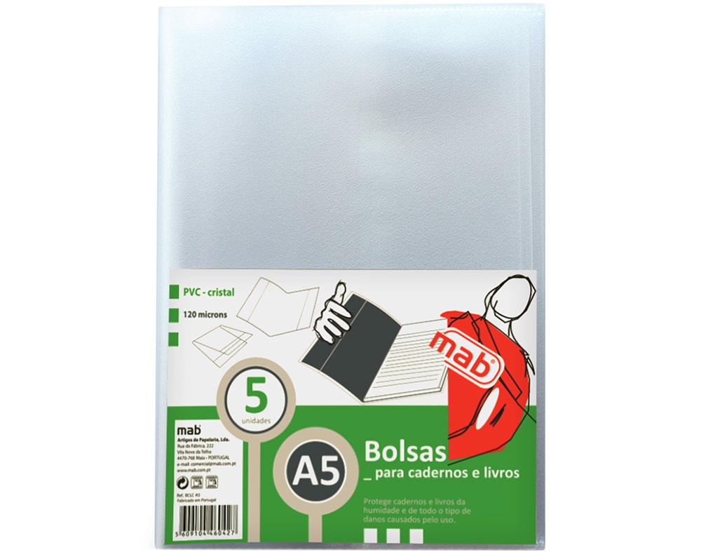 BOLSA PROTEGE CADERNO MAB CRISTAL A5 5 UNIDADES