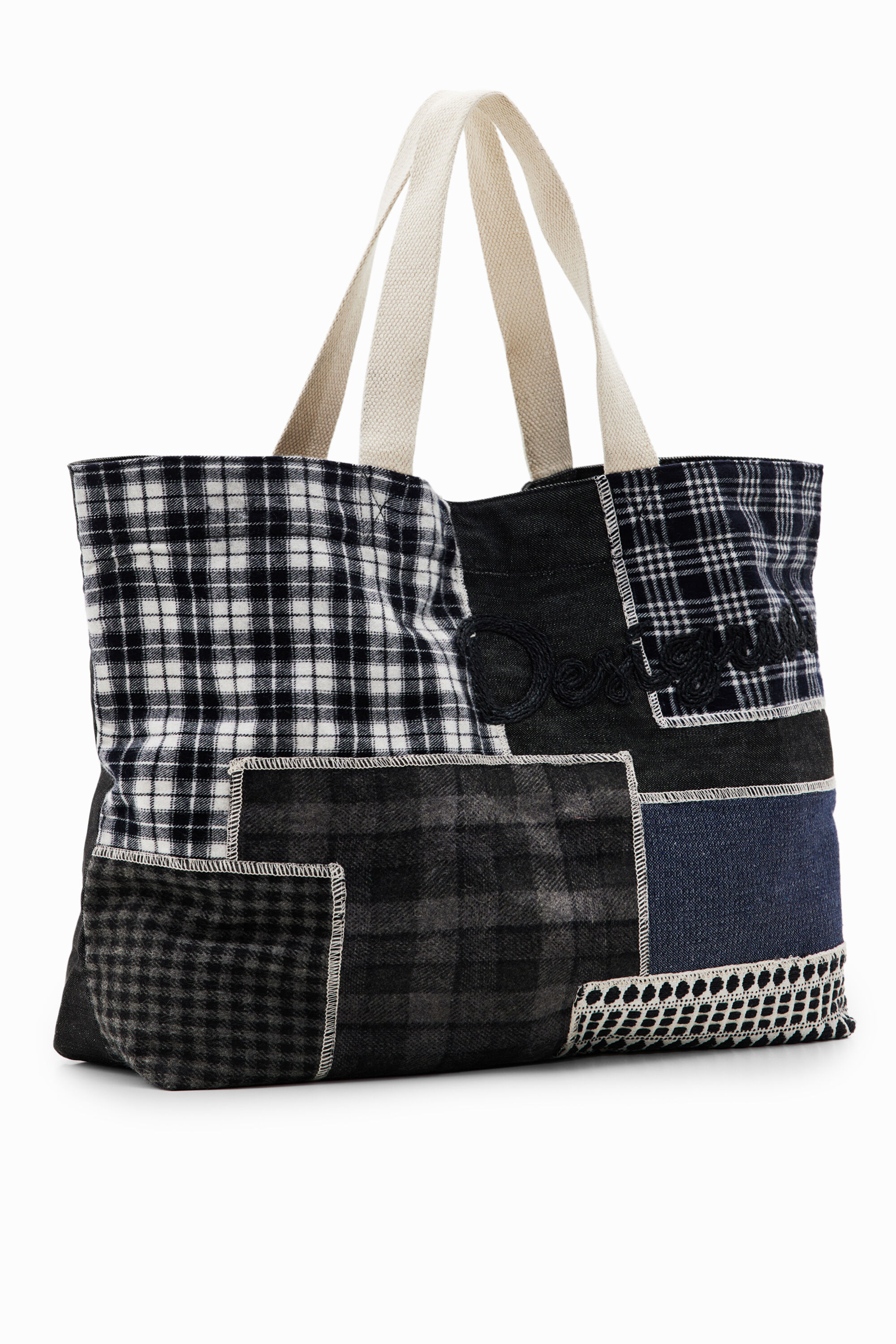 Sacola de compras tamanho XL com patchwork