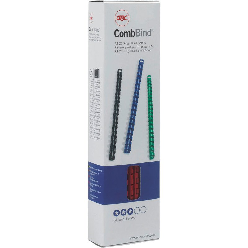 Baguette reliure anneaux plastique CombiBind GBC 10 mm noir - Boîte de 100