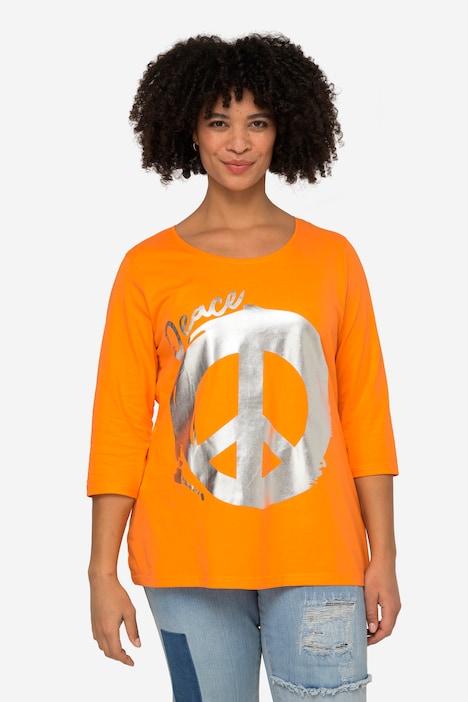 T-Shirt, Peace-Zeichen, Rundhals, 3/4-Ärmel