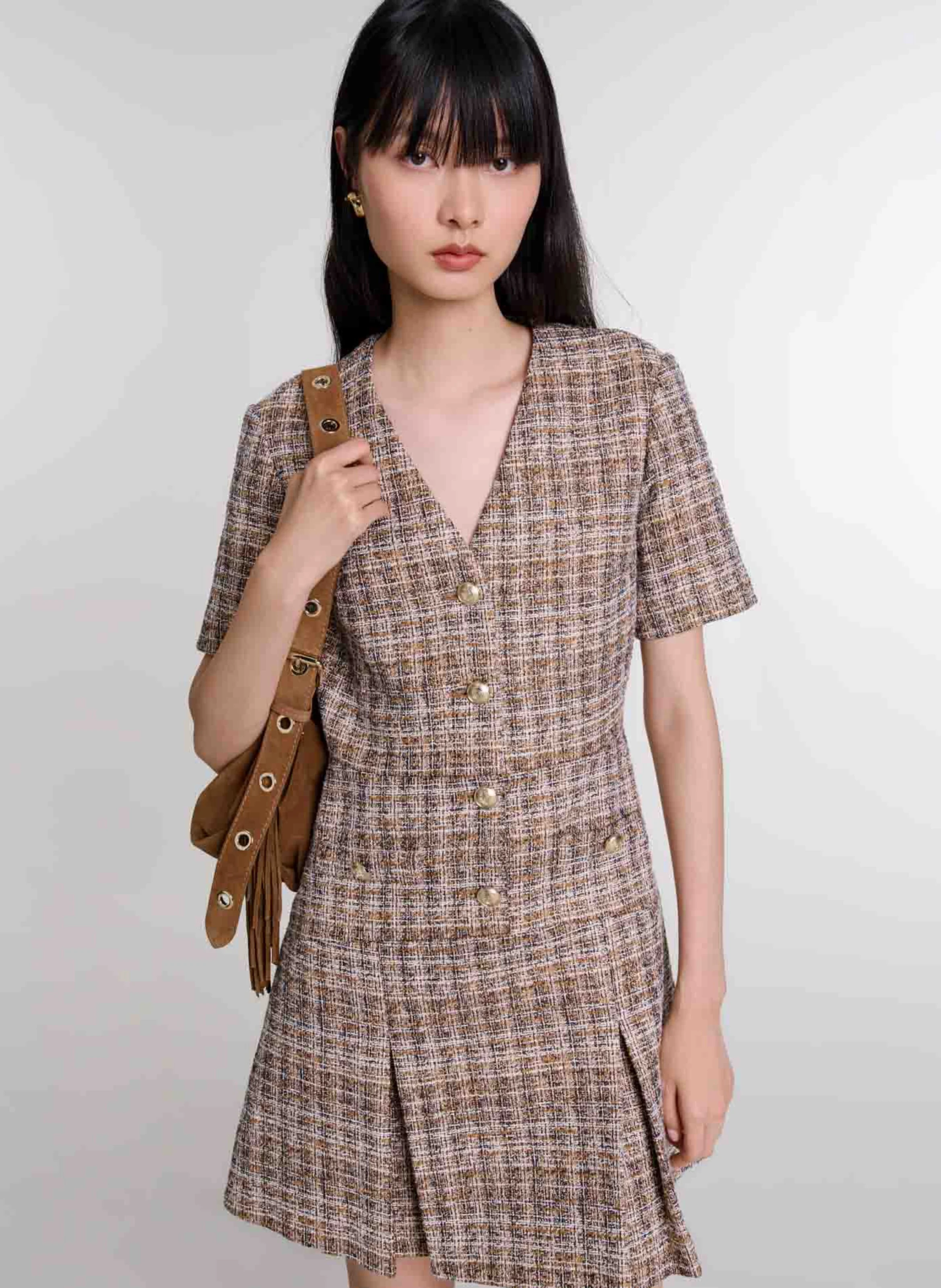 Robe évasée col rond | Marron
