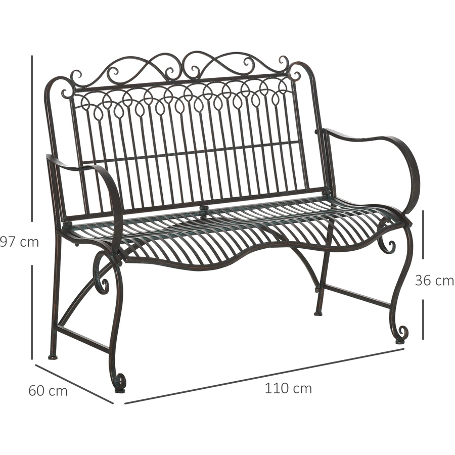 Outsunny Gartenbank mit Rücken- & Armlehnen silber