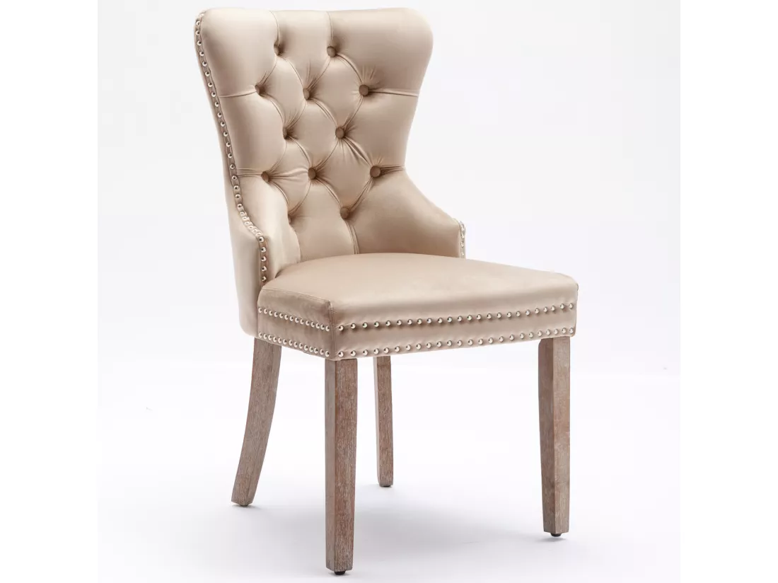 Lot de 4 Chaises de salle à manger, cuisine et salon chaise rembourrée pieds en bois massif - 53.5x64x95cm beige