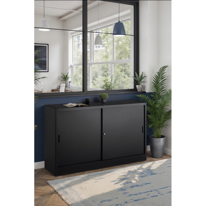 Armoire basse en métal à portes coulissantes H 105 P 45 cm grand volume