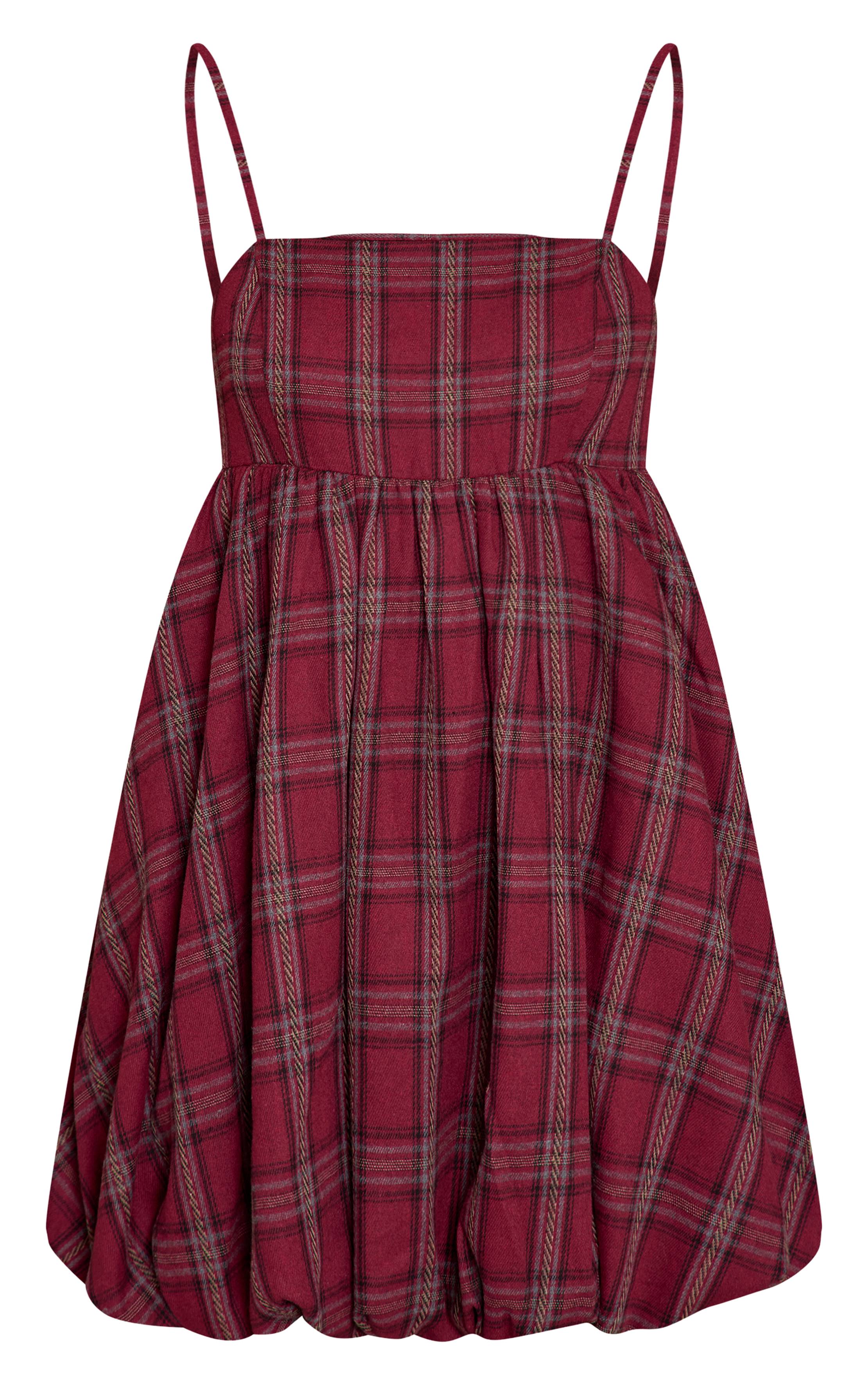 Rouge Robe Bouffante À Bretelles À Carreaux