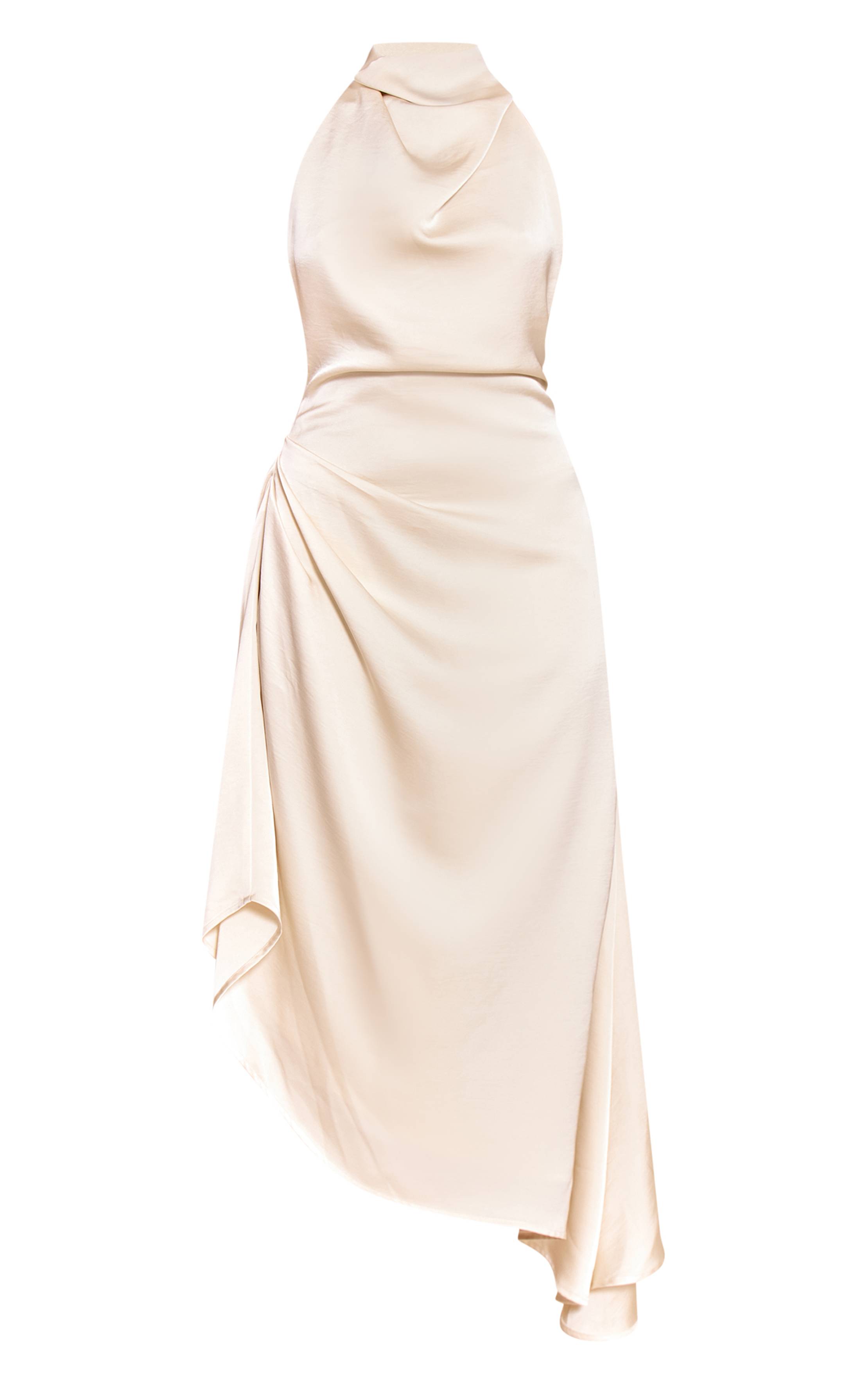 Crème Robe Droite Asymétrique En Satin À Col Bénitier