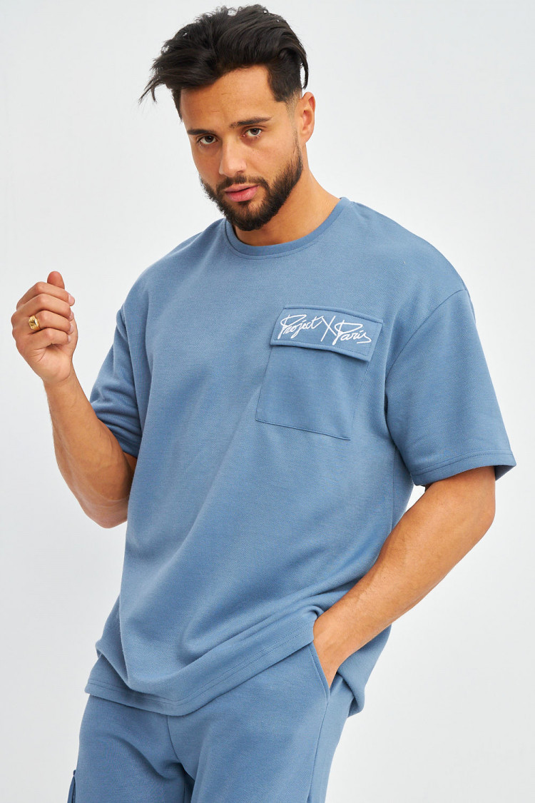 T-shirt bleu oversize avec poche / Project X - 2210304