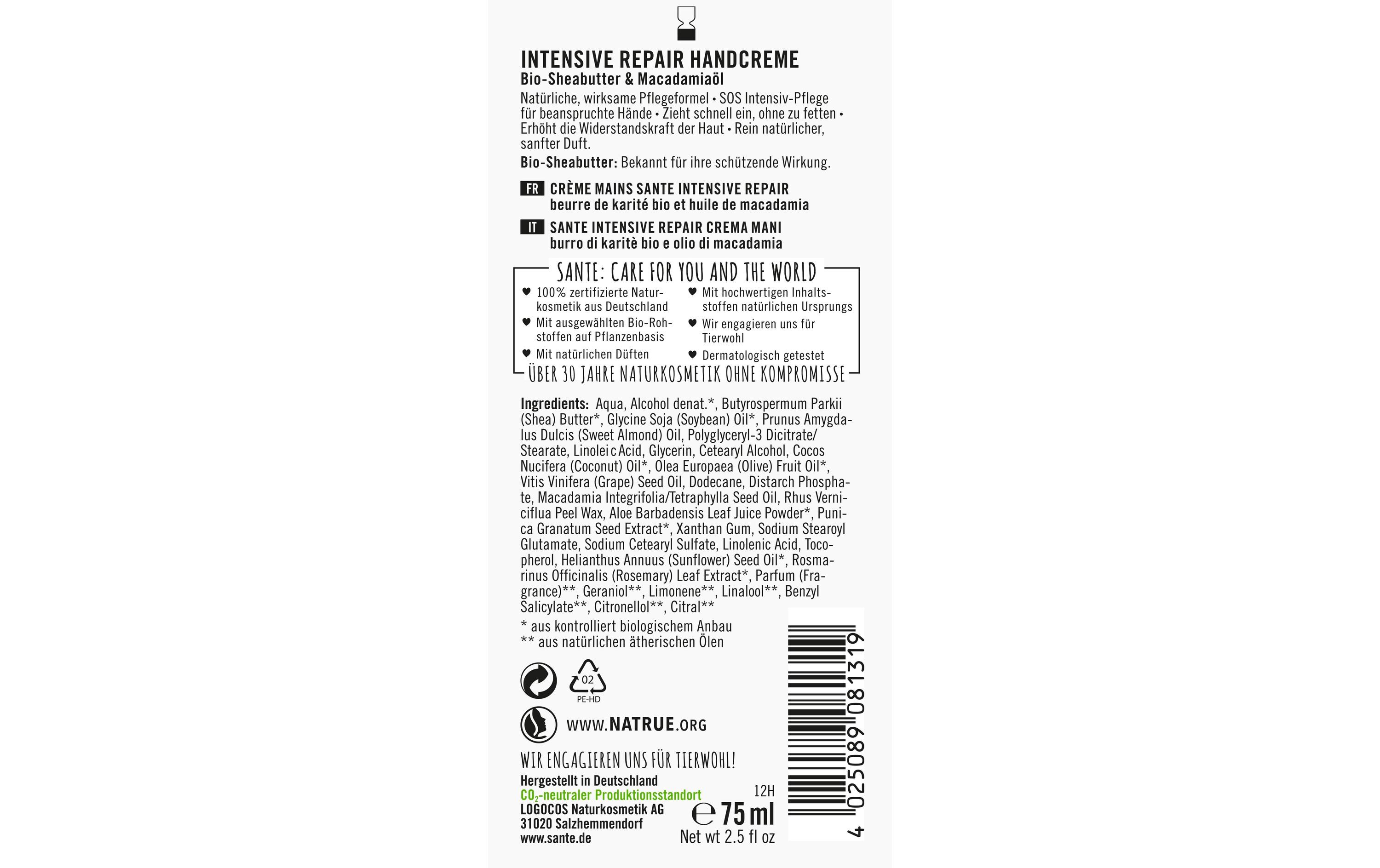 Handcrème Intensive Repair 75 mlNatürliche Handpflege für zarte Hände