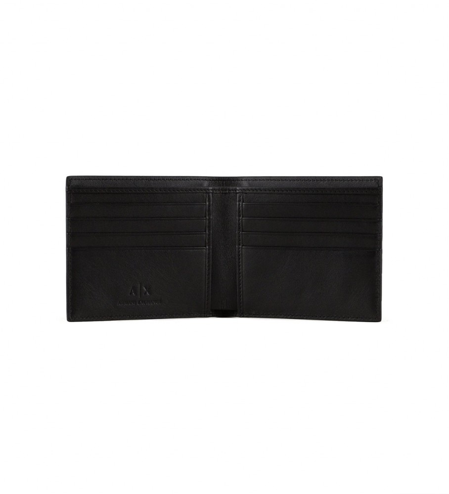 Porta-cartões Armani Exchange em couro com estampa do logotipo, preto.