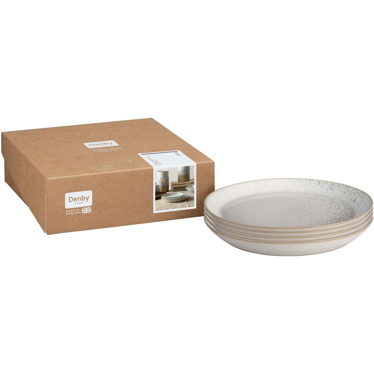 Kiln tallerken, medium, 4-pakning, hvit og grå