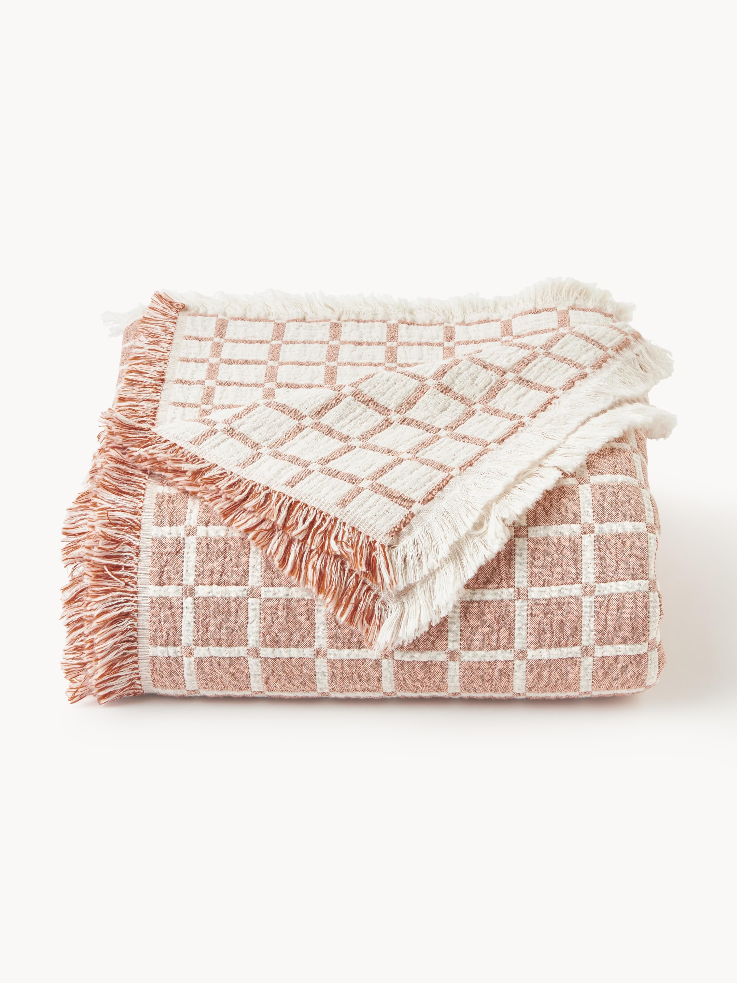 Gewassen mousseline bedsprei Ronia met franjes