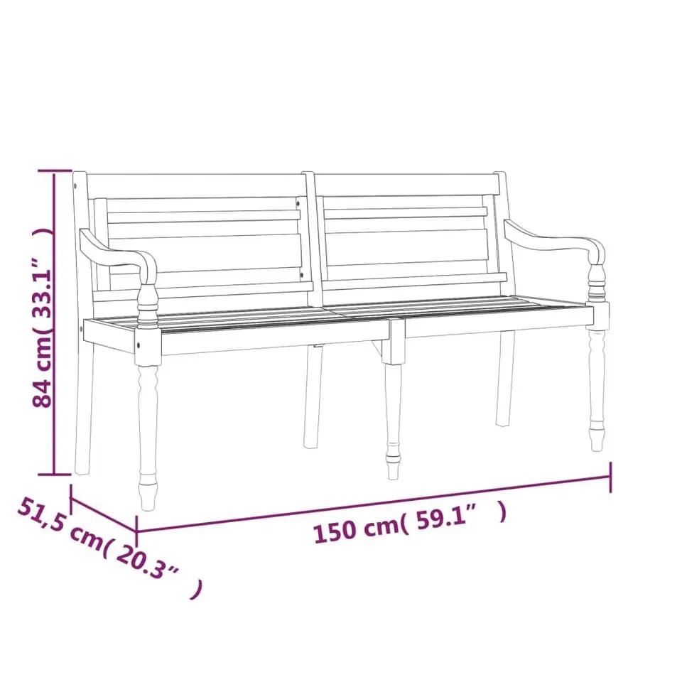 vidaXL - Tuinbank Batavia met antraciet kussen - Teakhout - 150x51.5x84 cm
