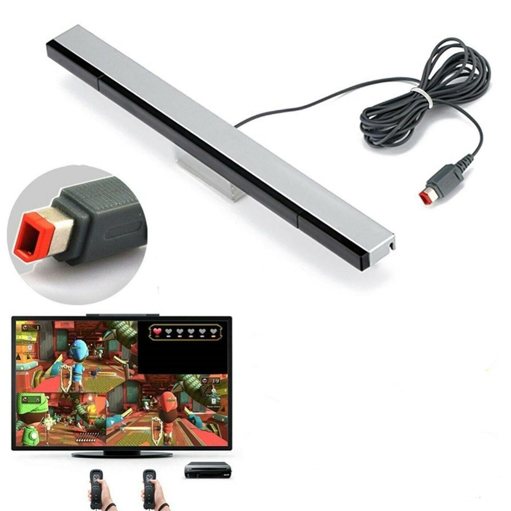 Wii Sensor Bar für Nintendo Wii / Wii U Sensorleiste Bewegungssensor inkl. Halterung (kabelgebunden) - Silber / Schwarz
