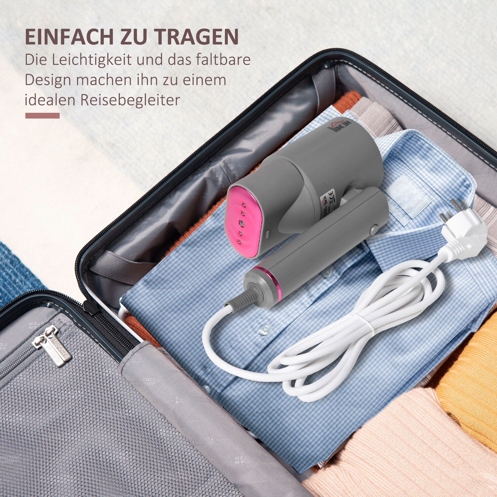 HOMCOM Dampfglätter mit LED-Licht bunt 27,5L x 18,2B x 9H cm