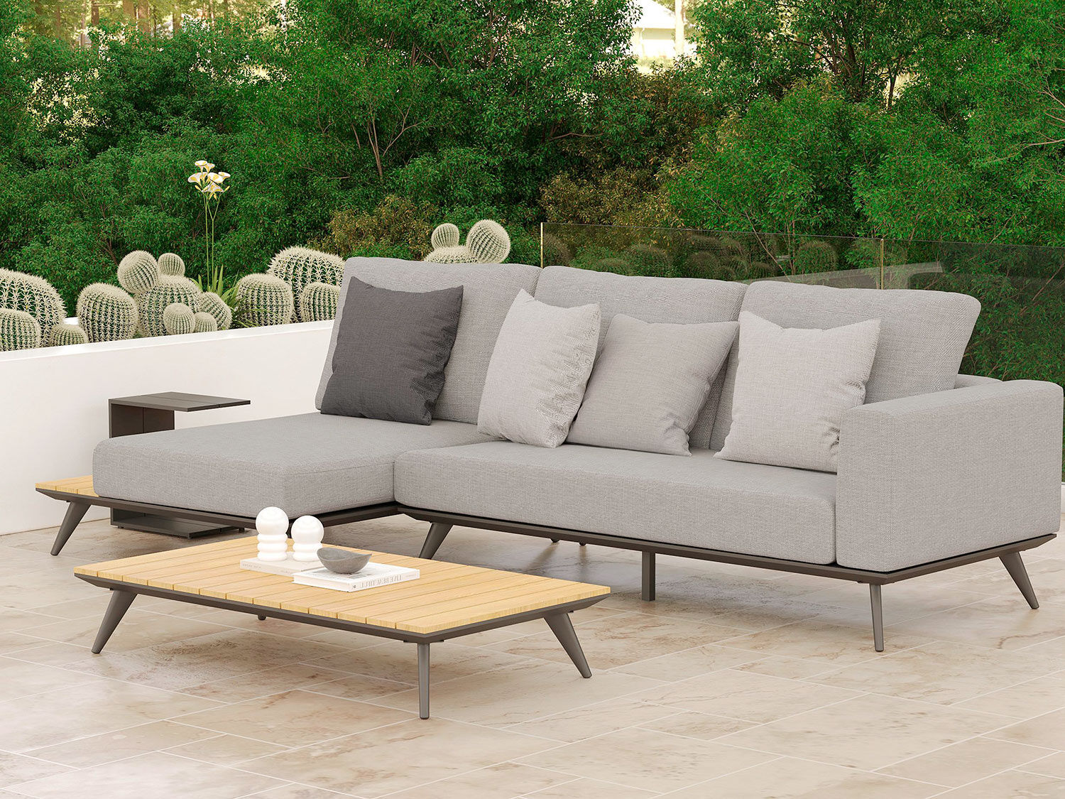 Gartenlounge Jason, mit Teakholz, Armteil links