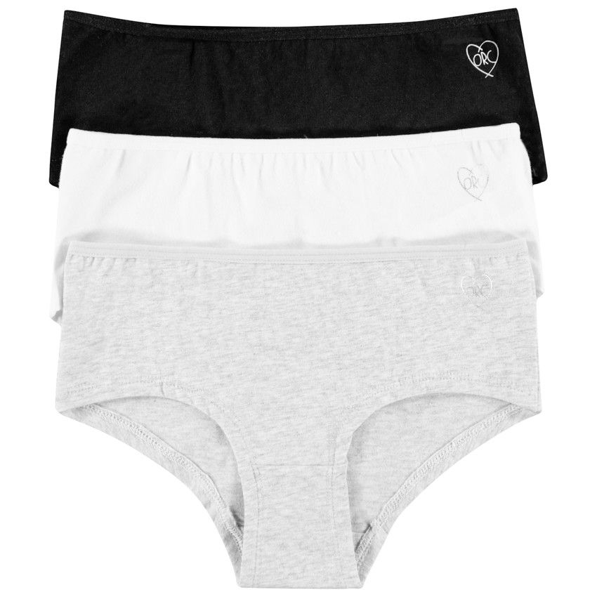 Lot de 3 shorties en coton unis - Gris chiné