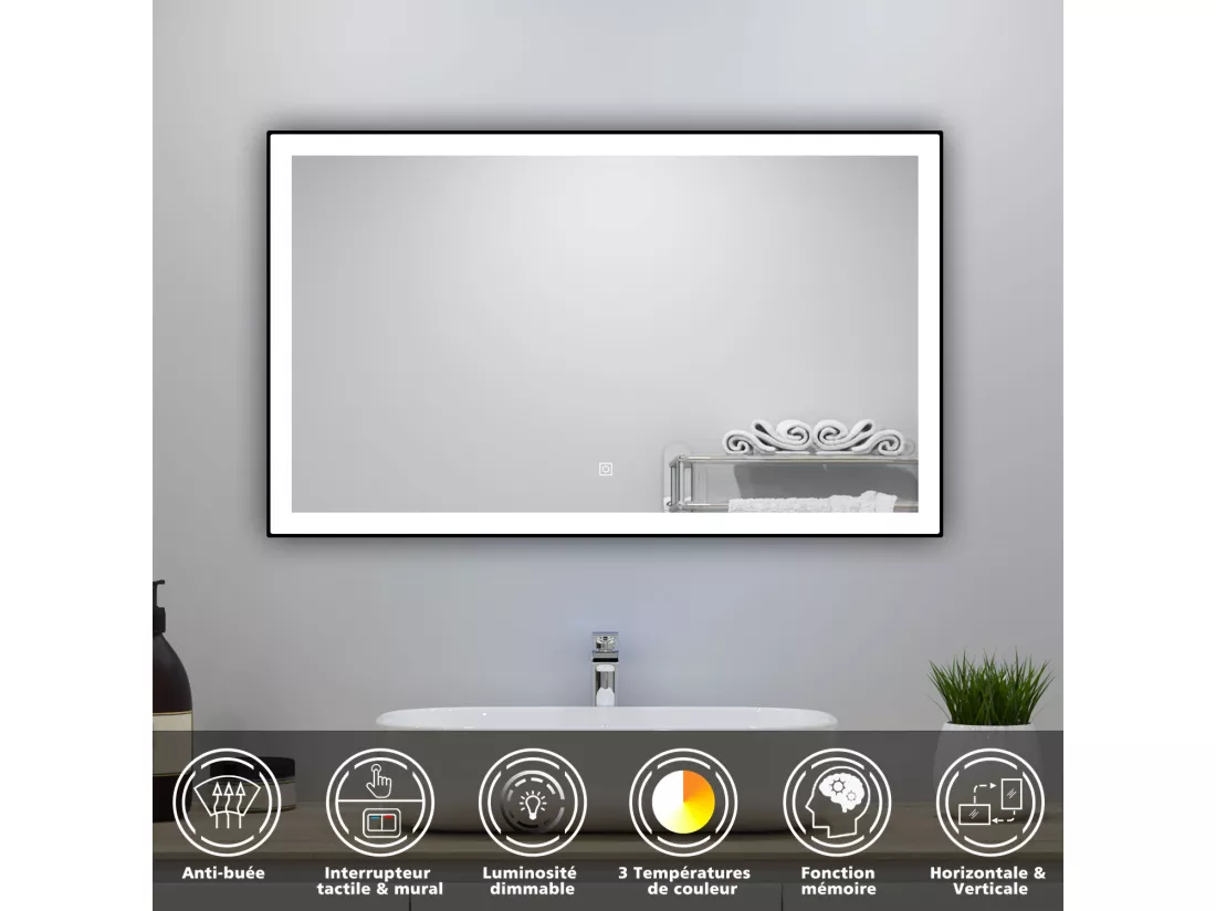 Meuble double vasque 120cm avec colonne et miroir lumineux 3 couleurs et dimmable blanc