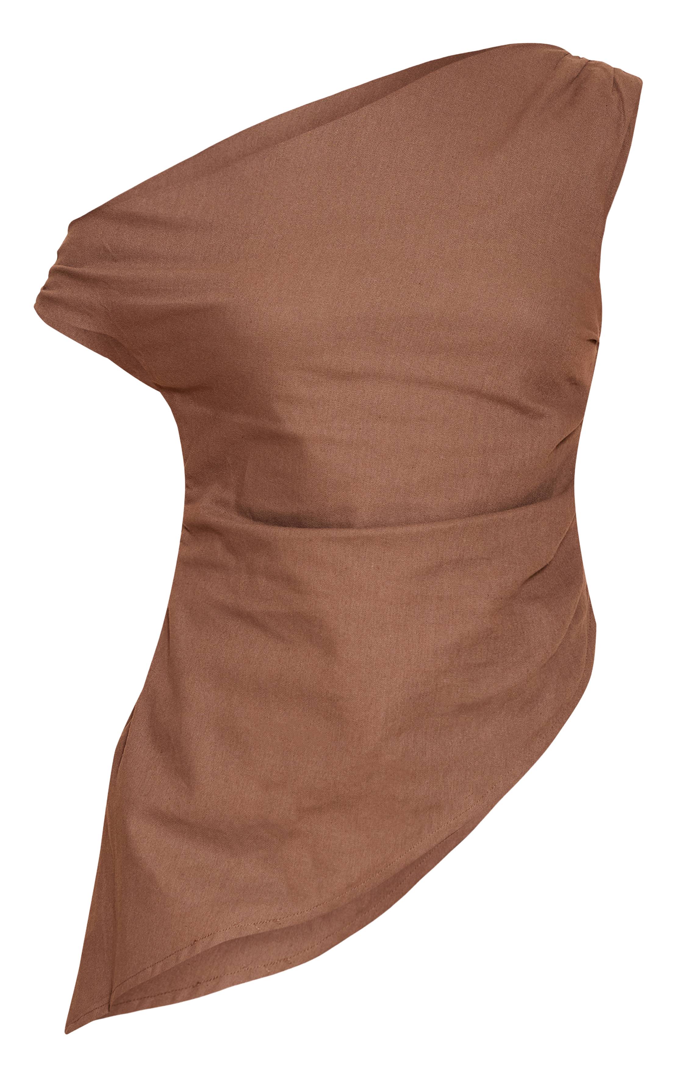 Chocolat Haut Long Asymétrique Tissé À Une Épaule