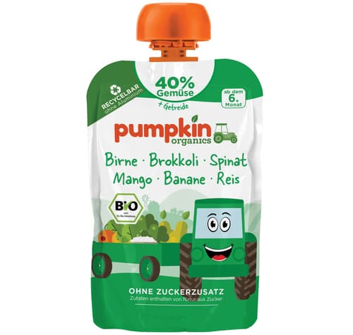 Pumpkin Organics BIO Quetschie Birne, Brokkoli, Spinat, Mango, Banane Reis