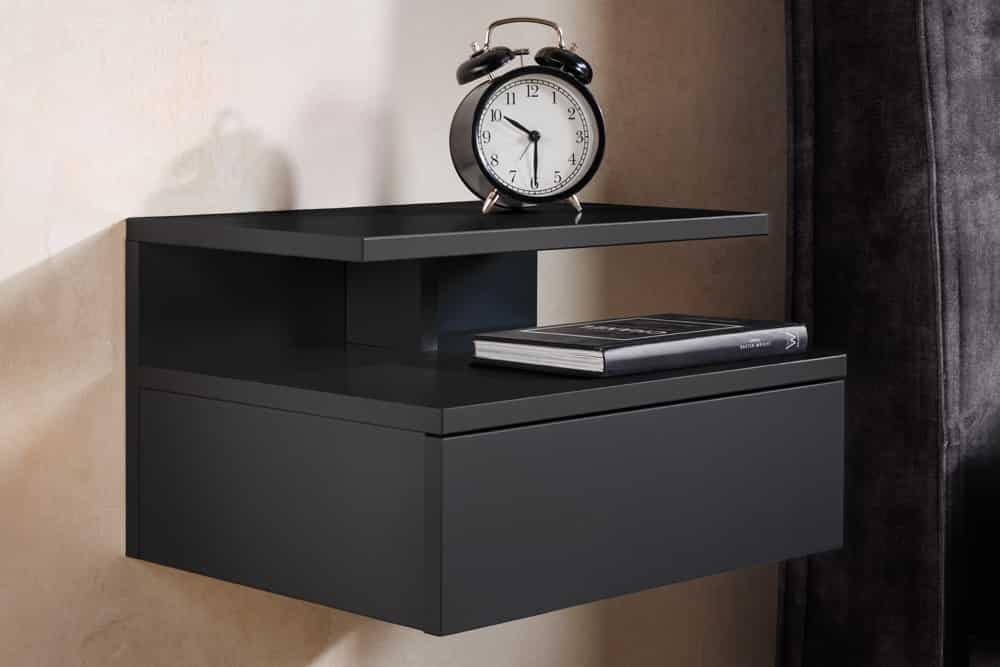 Hängender Nachttisch FLOATING 35cm schwarz Regal mit Schublade