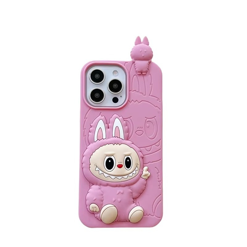 iPhone 15 Pro Max 3D Silikon Case Hülle Monsterhäschen - Pink