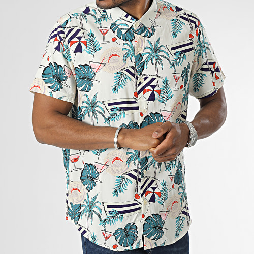 Chemise Manches Courtes Beige Floral