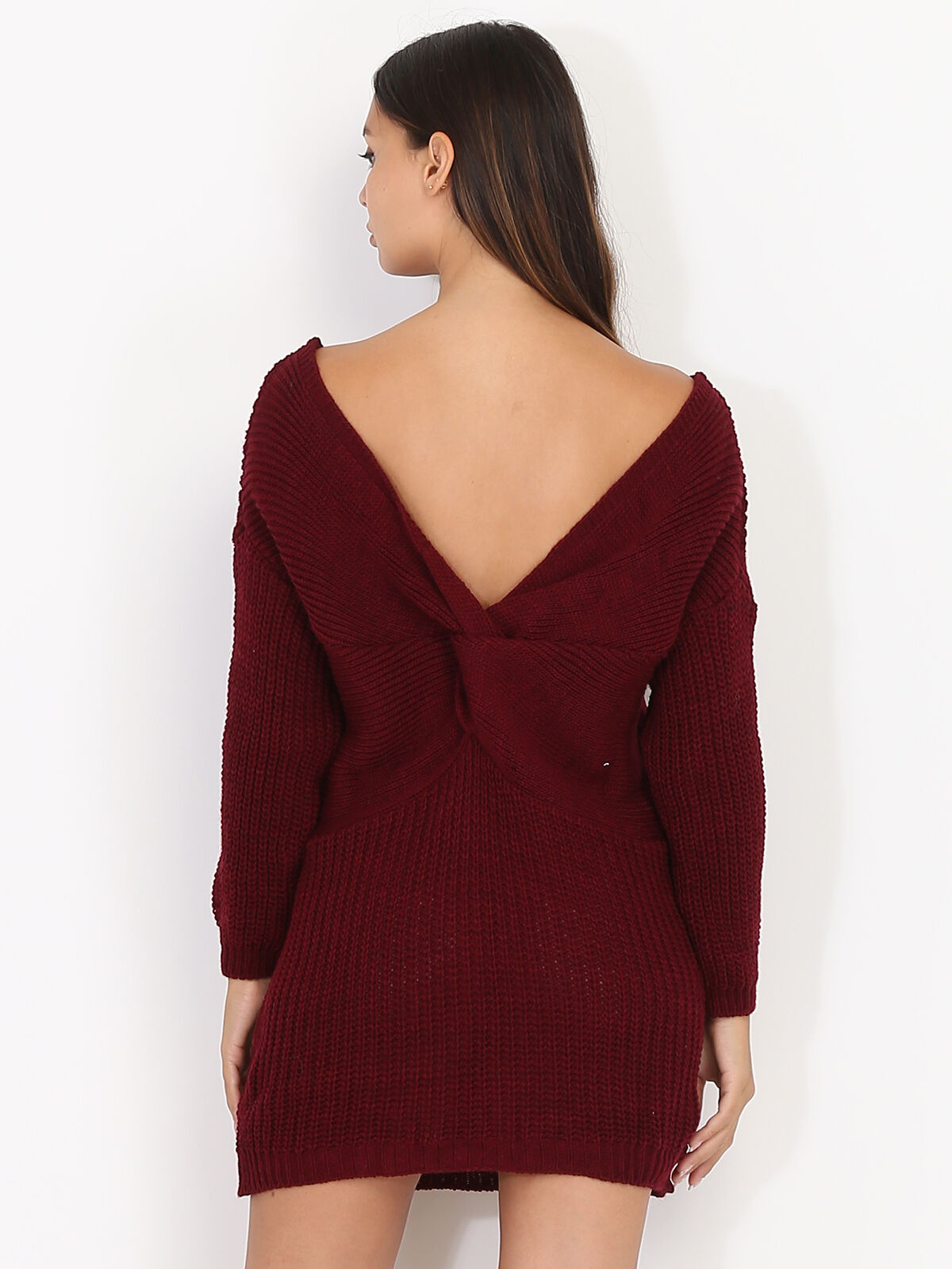 Robe pull dos torsadé- Bordeaux