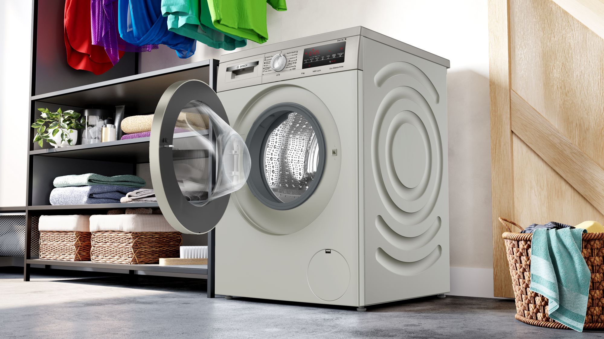 Máquina de lavar roupa de carregamento frontal Série 6, 9 kg, 1400 rpm, aço inoxidável WUU28T6KES