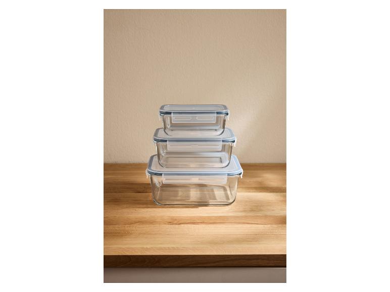 Set van 3 glazen vershoudbakjes