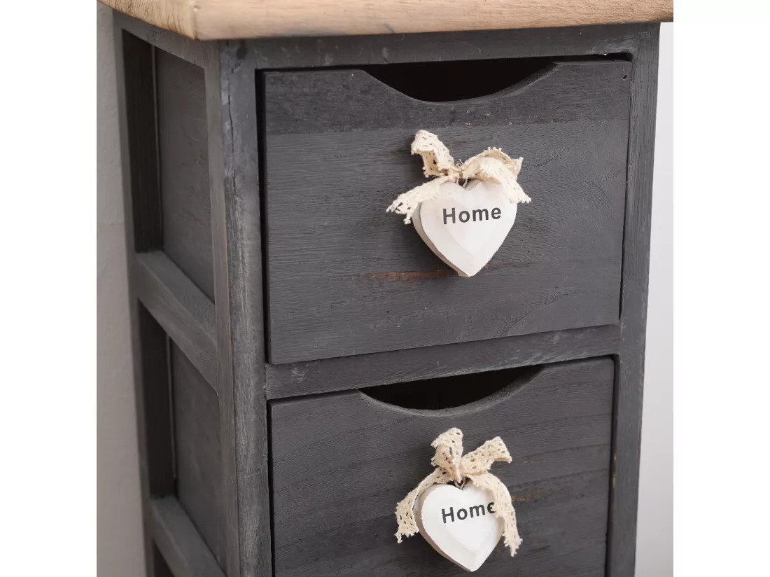 Chiffonnier Chevet 4 Tiroirs Bois Gris Contemporain 71x25x25