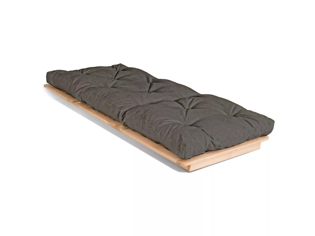 Canapé Lit Convertible en Bois avec Matelas Beige Confort Gris cendré