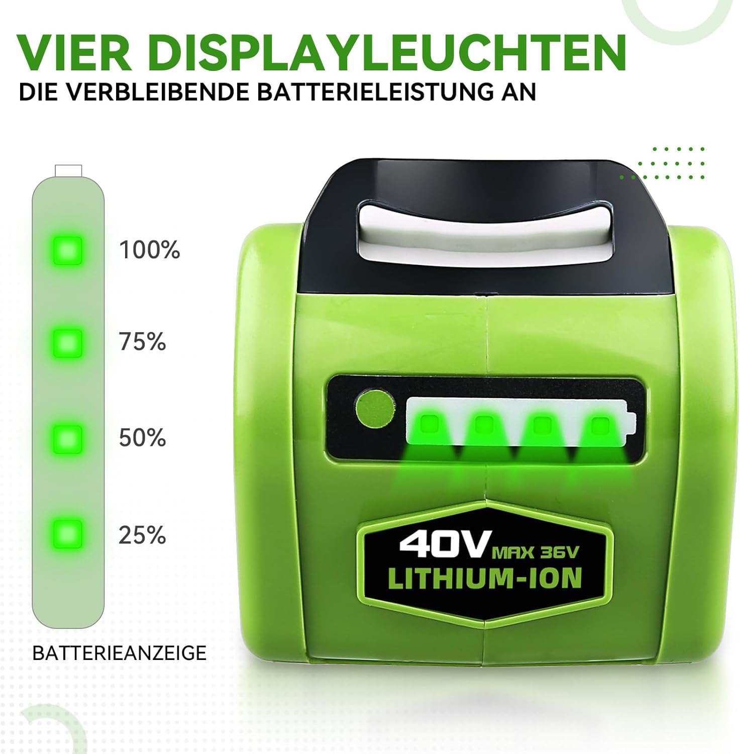 2 Stück 8,0Ah 29462 Li-Ionen Ersatz für Greenworks Akku 40V Kompatibel mit Greenworks 40V Akku 29462 29252 20202 22262 25312 25322 20642 22272 27062 21242 für Elektrowerkzeuge