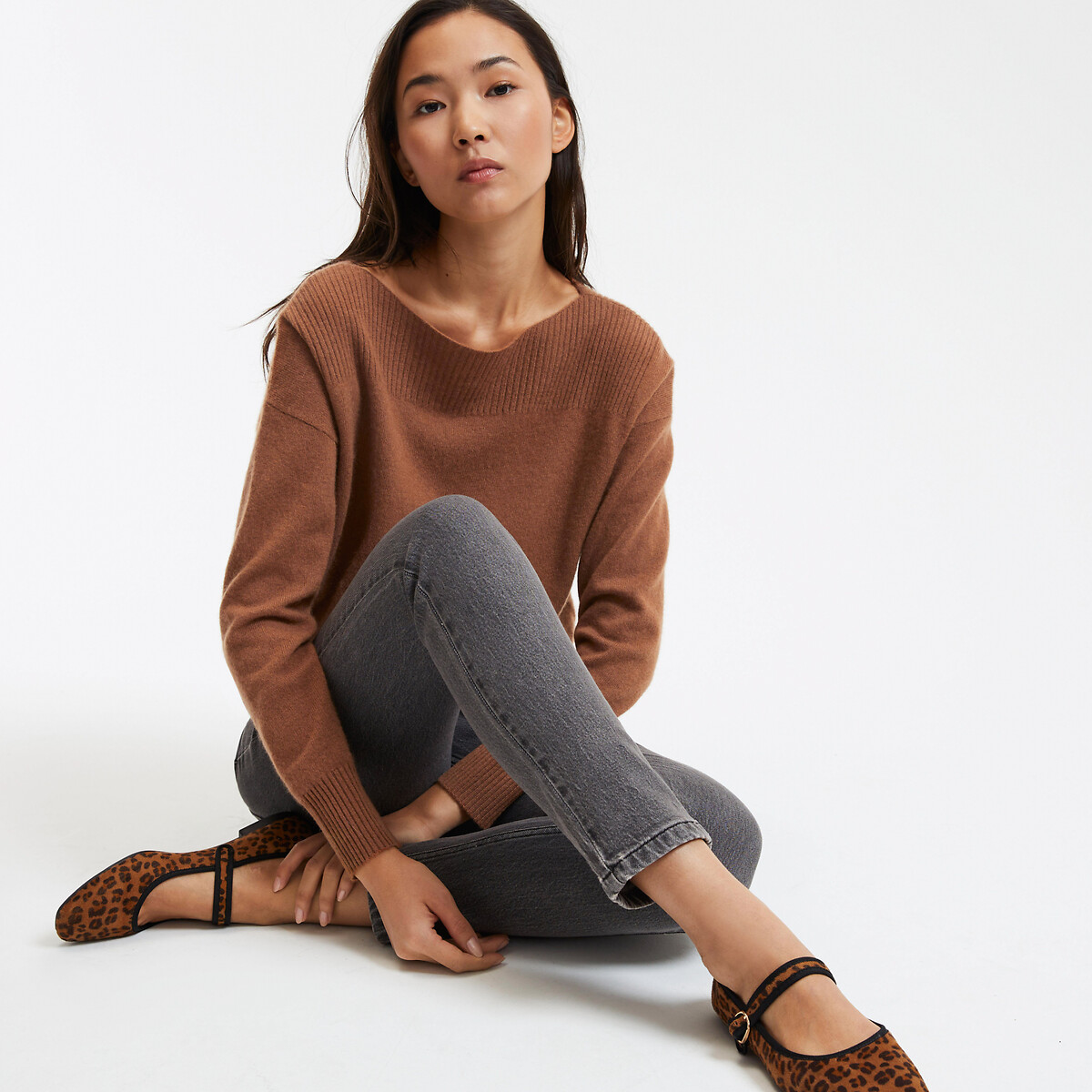COLEÇÕES LA REDOUTE<br>Suéter com decote canoa em malha fina de cashmere