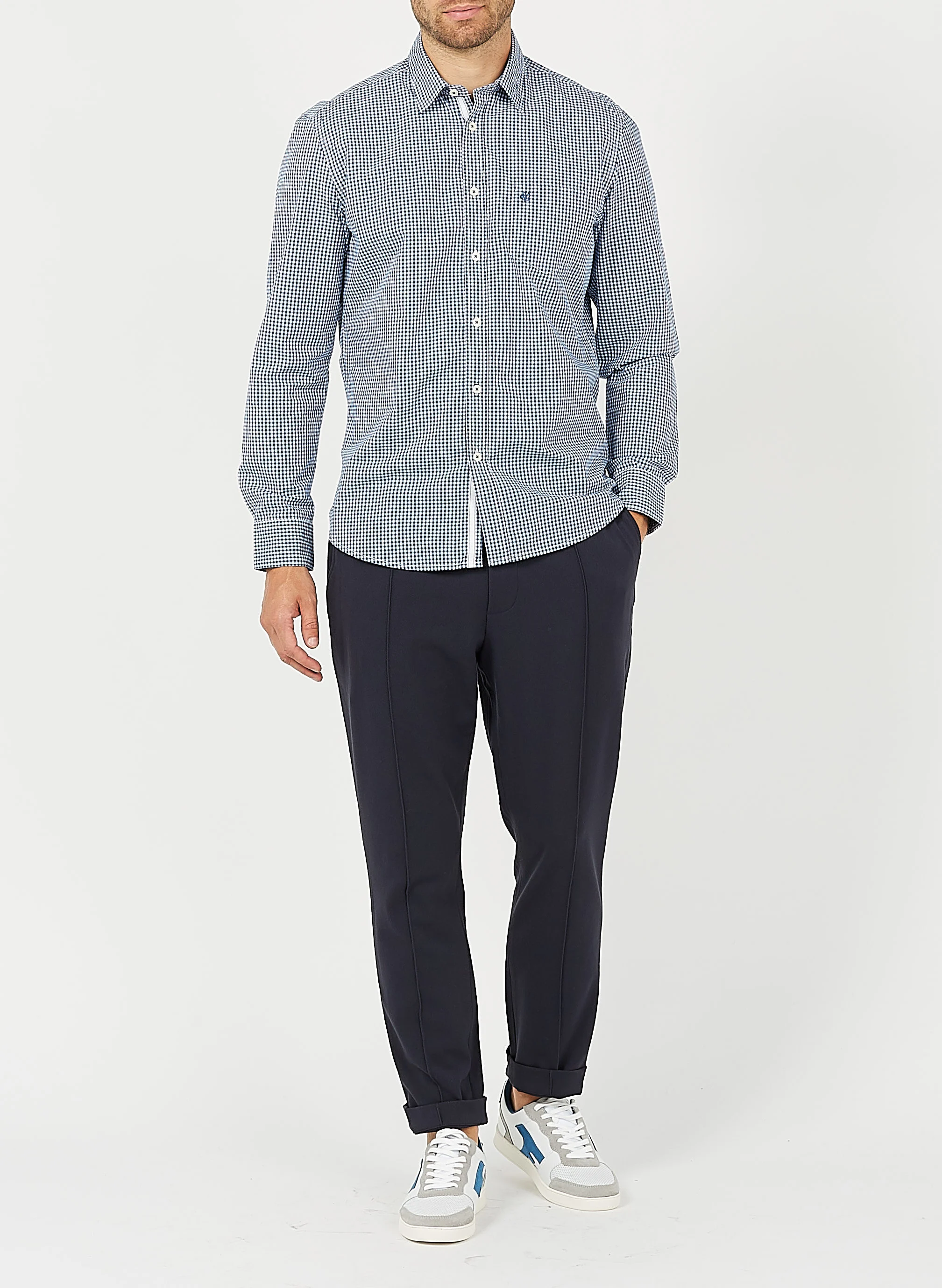 Chemise col classique regular fit à carreaux en coton | Blanc