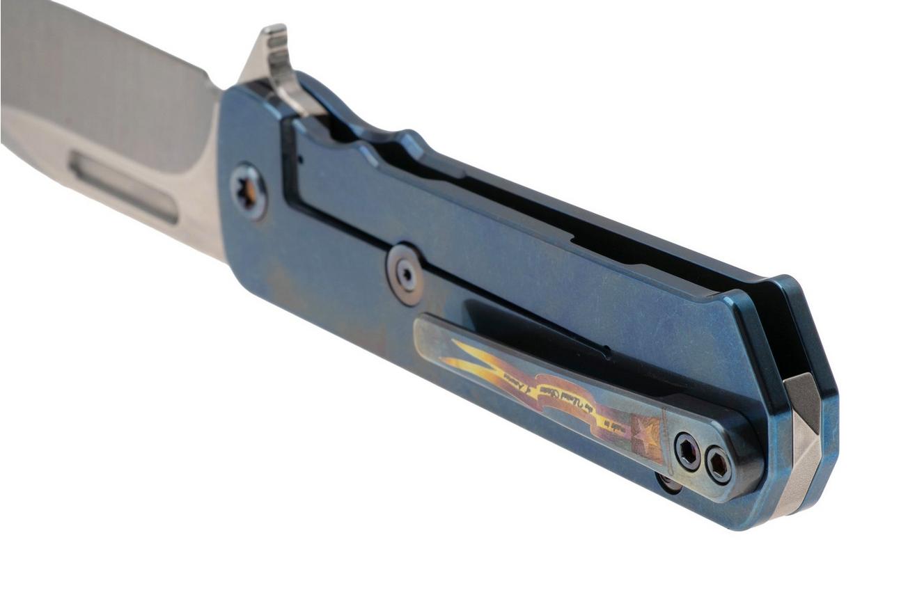 Medford TFF-4 25-TFF4-04, Tumbled S45VN Droppoint, Blue Predator Titanium Handle, Flamed Hardware zakmes