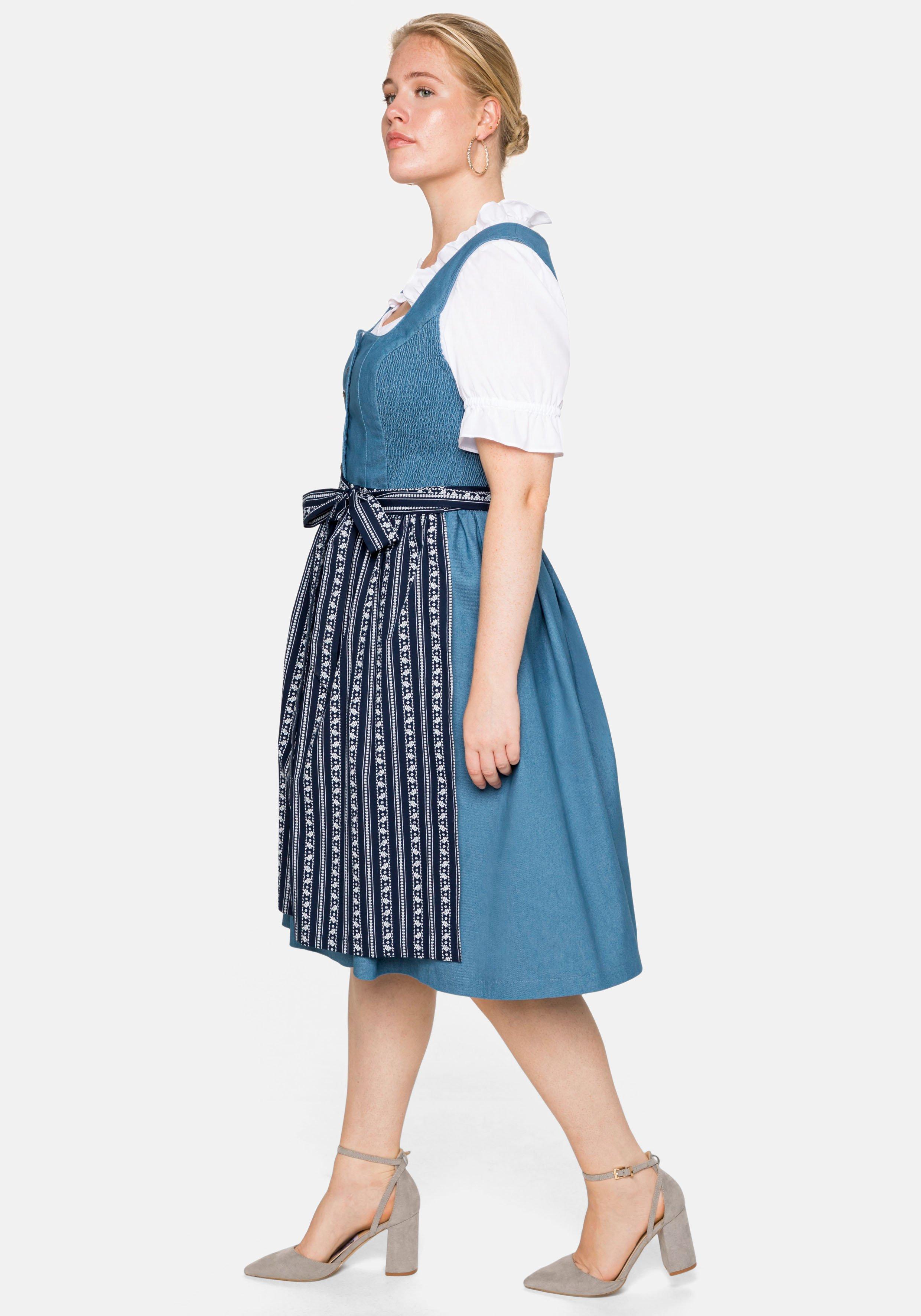 Dirndl im Denim-Look, mit bedruckter Schürze
